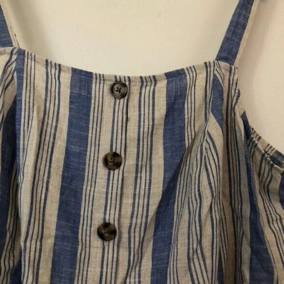 NEW NWT TORRID 3 Plus Size Linen Blend Button Crop Tank Top Beige Blue Stripe 3X - Picture 4 of 10
